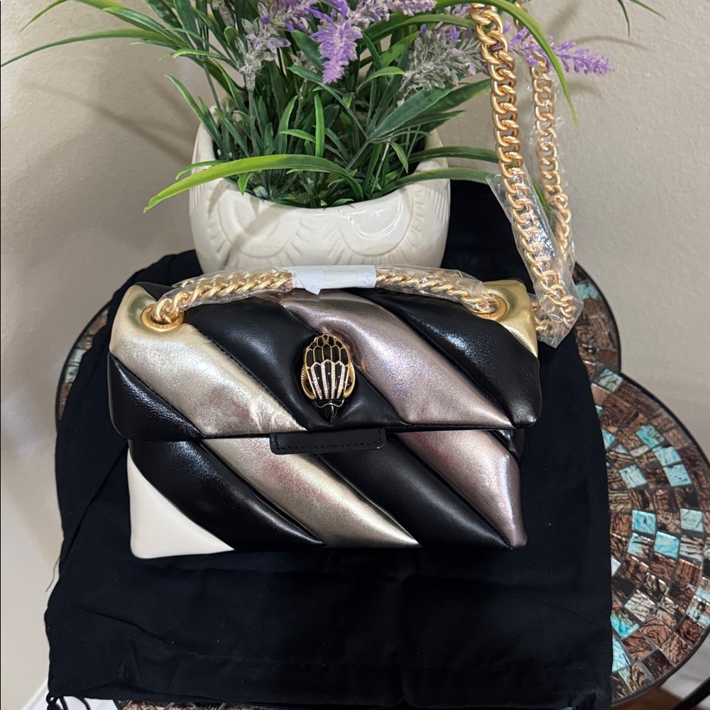 Kurt Geiger  Mini Soho Quilted Leather Shoulder Bag
Black and Gold